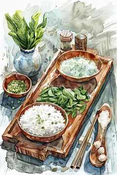 可口的海鲜木桶饭煲仔饭美食插画