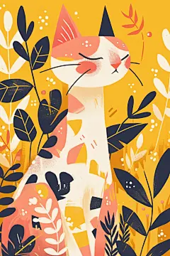 小猫咪卡通卡片动植物插画素材