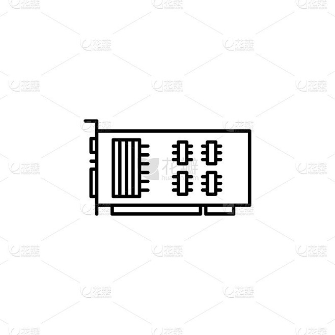 硬件，PCI，卡，视频图标。简单的细线，轮廓向量的硬件图标，用户界面和用户体验，网站或移动应用程序