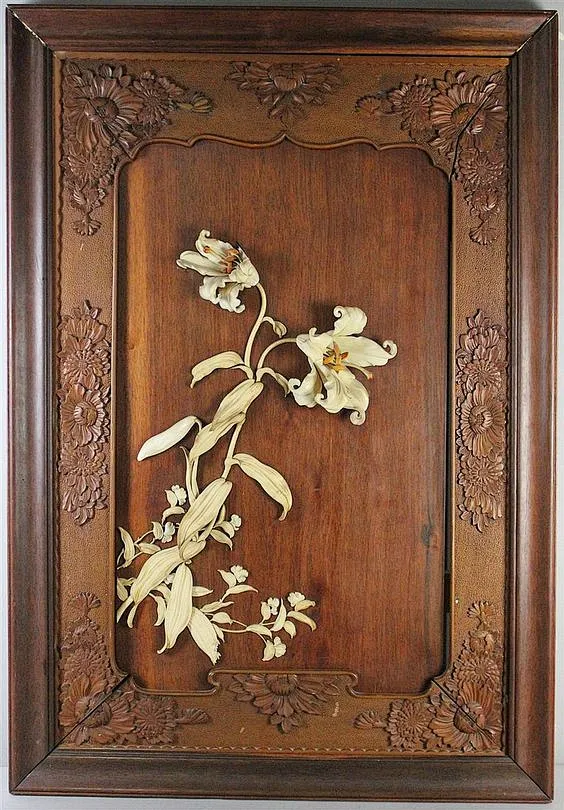 A PAIR JAPANESE IVORY AND WOOD WALL HANGINGS, MEIJI PERIOD 19th C ...
