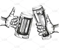 矢量插图用两只手拿着啤酒杯。手绘插图.