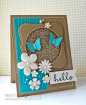 handmade card ... luv this color combo of bright white, turquoise and creamy chocolate ... flowers, frames, flourishes ... stitching faux and real... like this card!!!