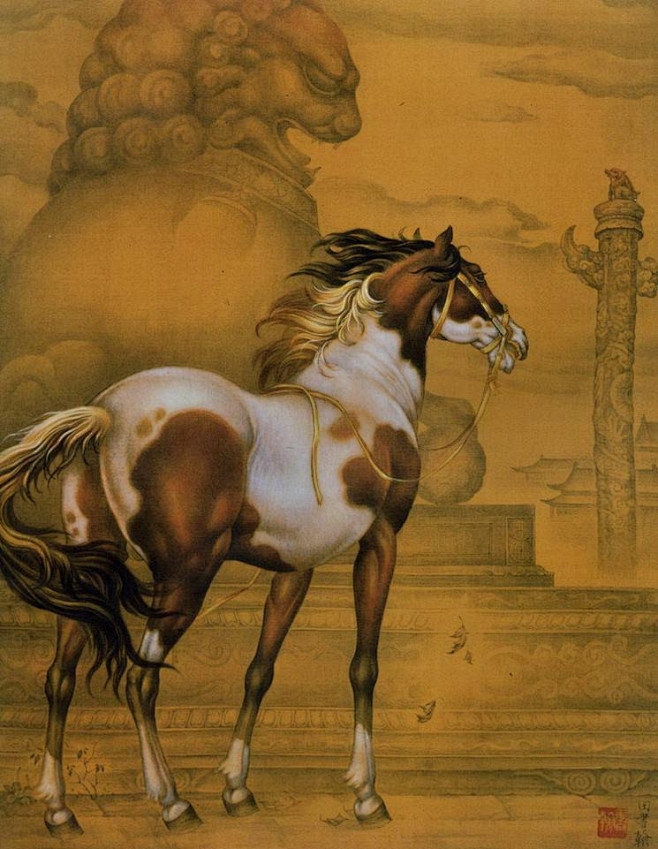 画的是周穆王游昆仑山时为之驾车的八匹良马.八骏名目各不同.