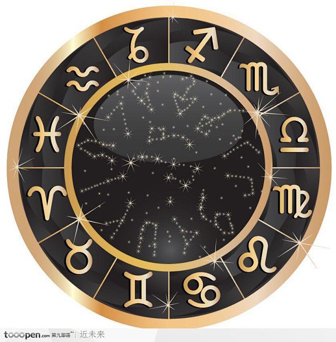金色闪亮十二星座符号转盘矢量素材