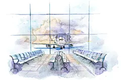 机场水彩插画 