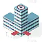 Medical isometric building. Hospital building. Isometric building. Outline isometric hospital.