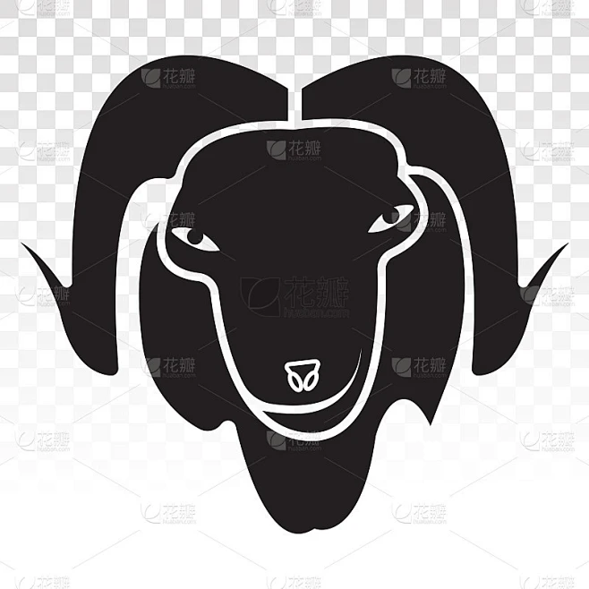 Sheep or goats head with horns flat vector icon素材-花瓣网