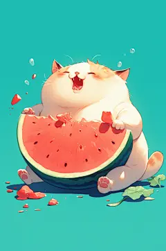 AI数字艺术夏季吃西瓜卡通插画-众图网