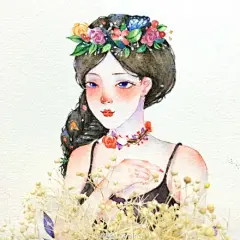 《花.少女》
本来打算用练线稿，后来却认真的填色坑，好久没用木浆纸，略不顺手，这次的工具：巴比松纸，史明克颜料，毛笔一堆。#手绘水彩插画##水彩教程#