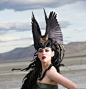 My mother would have a seizure if I told her I loved this idea.  The Falconer Enchantress Feather Headdress by RoosterBaby22, $585.00