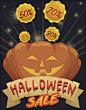 Poster Announcing Special Discounts for Halloween Sale with Smiling Pumpkin