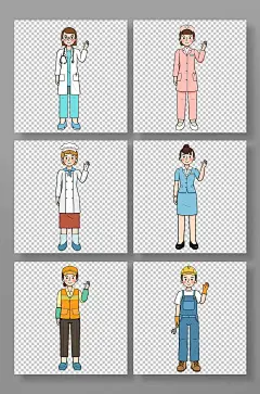 手绘卡通五一劳动节人物组合元素插画