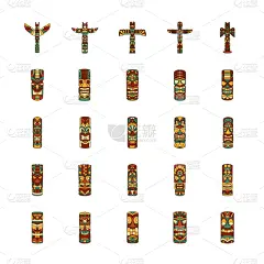 图腾柱,漫画,符号,华丽的,传统,动物,鸟类,布置,复古