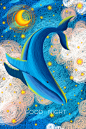 唯美手绘梦幻海洋鲸鱼创意艺术北欧插画精美壁纸背景 PSD分层素材-淘宝网