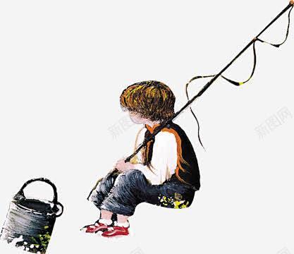 油画钓鱼的小孩高清素材 页面网页 平面电...