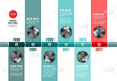 矢量蓝绿色和红色信息图公司时间线模板