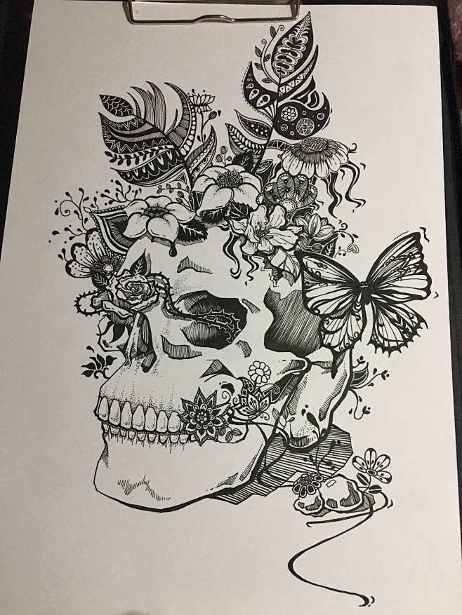 黑白装饰画死亡与新生