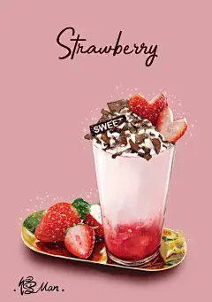 草莓巧克力奶盖冷饮 食物插画