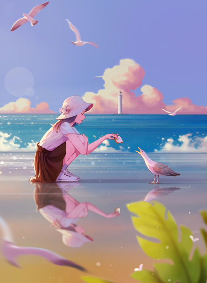 海鸥_兔子牙-__插画师作品_涂鸦王国g...