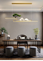 新中式客厅吧台亚克力山峰中国风书房禅意长条创意茶室灯餐厅吊灯-淘宝网
