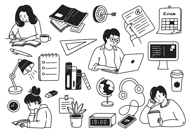 study and education doodle icons vector illustration set black and ...