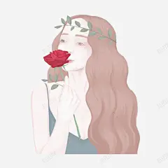 手绘拿玫瑰花的美女 免费下载 页面网页 平面电商 创意素材