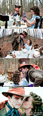 #设计家爱生活#Kelley和 Edmund的爱丽丝梦游仙境的主题婚礼。服饰、场景和每一个小道具，让爱丽丝与疯帽子都变成了现实。