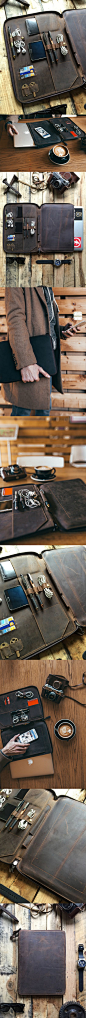 This full grain leather portfolio, leather organizer, leather folder was carefully designed to protect your Laptop, tablet, and all of your daily essentials. The beautiful distressed leather gives a unique and rustic look while keeping your essentials org