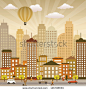 Flat city life (retro colors) - stock vector