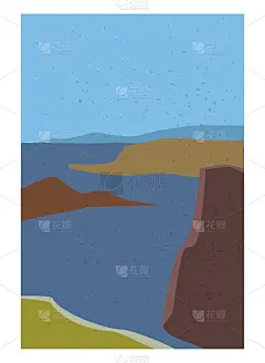 景观抽象现代当代背景海洋海洋。山，山，浪的形状。矢量插图新潮艺术平面极简风格模板横幅海报装饰