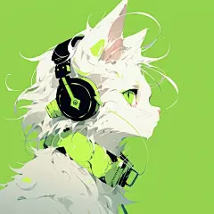 非常规戴耳机小白猫绿色篇～情人节头像