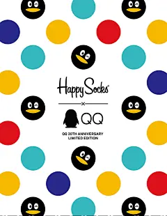 Happy Socks3双装腾讯QQ合作纪念款企鹅彩袜礼盒时尚个性中筒潮袜-tmall.com天猫