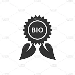 勋章和叶图标在平风格。纯素友好的矢量插图在白色孤立的背景。自然赢家签约经营理念。