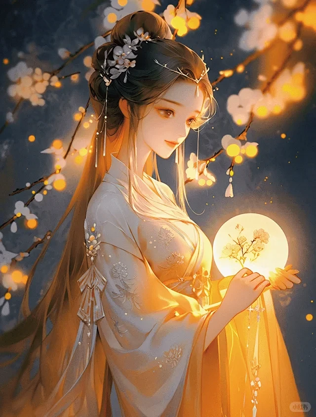 可商用底图｜捧着月亮的少女