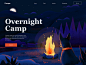 Camp Website scenery landscape tree village moon night bonfire campfire fire dog motion animation website web ui illustration
