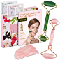 Amazon.com: Authentic Jade Roller, Natural Rose Quartz Roller and Gua Sha | 3-In-1 Stone Face Massager Kit: Beauty