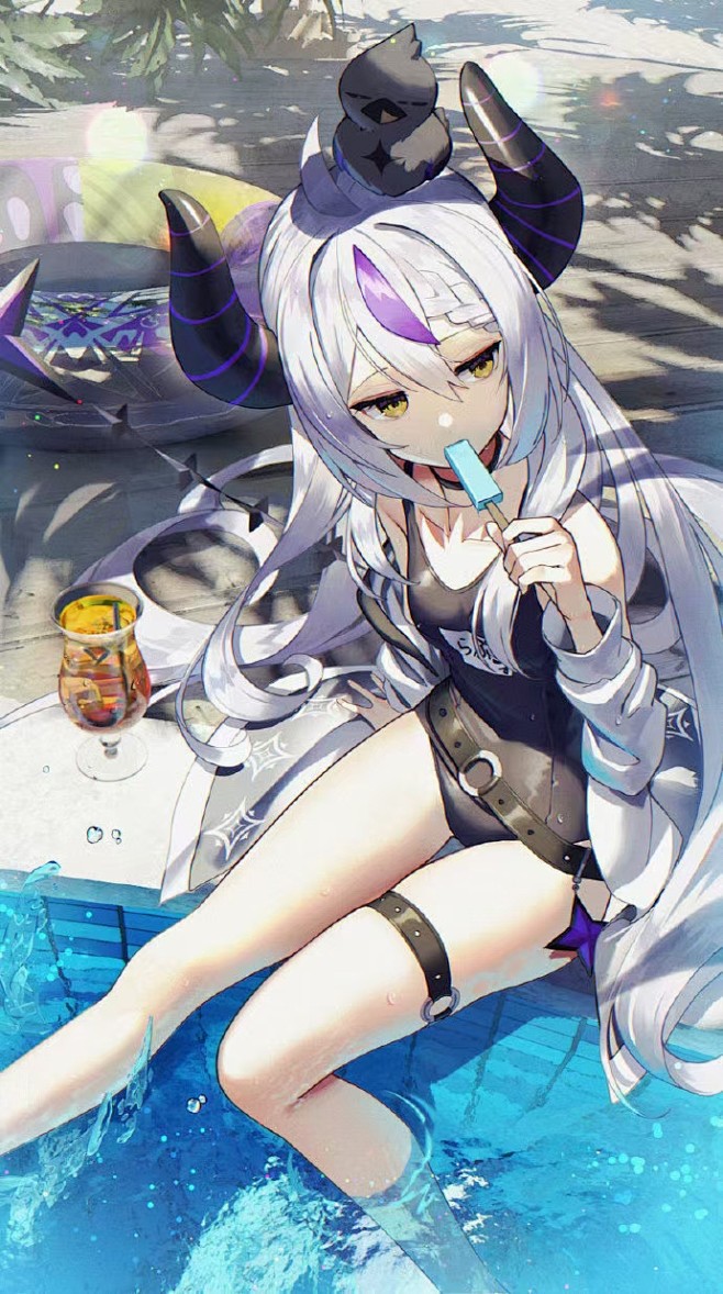 白发少女 俯视 棒冰 夏