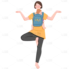 手绘-母亲节辣妈贴纸-金鸡独立