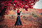 People 1600x1067 women redhead women outdoors trees leaves dress fall black dress long hair standing Sergey Shatskov