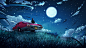 General 3840x2160 Christian Benavides digital art fantasy art car moonlight artwork Moon grass sky stars night night sky starry night