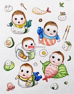 我的可爱寿司男孩 水彩画