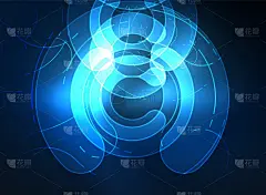 圆形发光元素在黑暗的空间，抽象的背景