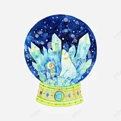 手绘蓝色梦幻北极熊水晶球高清素材 免抠 设计图片 页面网页 平面电商 创意素材 png素材