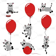 收集可爱的卡通小猫。一套明亮的插图与动物苗圃海报设计。很酷的吉祥物角色在不同的情况和姿势。童装品牌。