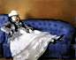 爱德华马奈的油画人物代表作品欣赏《蓝色沙发上的马奈夫人》高清大图