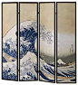 4 Panel The Great Wave Hokusai Pastel Look Room Divider Shoji Screen contemporary-screens-and-room-dividers