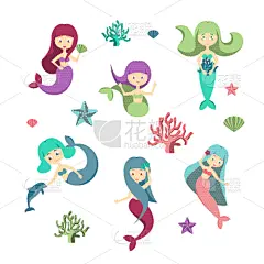 女孩,性格,美人鱼,彩色图片,卡通,可爱的,商务,公主,女人,布置