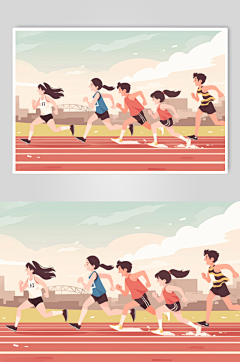 AI数字艺术扁平风校园运动会人物插画