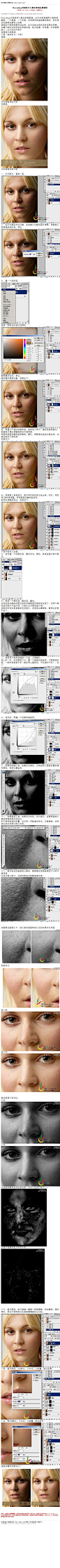 #ps教程##I磨皮教程I#《PhotoShop双曲线手工磨皮修图后期教程》 此方法就是建两个曲线调整层，一个提亮，一个压暗，先用黑色将曲线蒙版填充，然后用白色画笔在蒙版上绘图，画笔的不透明度要灵活运用。此方法修出来的皮肤效果非常棒，丝毫不破坏皮肤原有的质感纹理，缺点是慢，非常慢，非常需要耐心，此方法还可用于修复图片的影调。 #ps##photoshop##教程#：http://www.16xx8.com/plus/view.php?aid=27649&pageno=all
