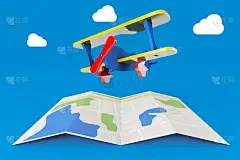 玩具飞机城市地图。3d渲染